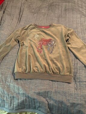 Girls' Grey Velour Sequin Unicorn Sweatshirt